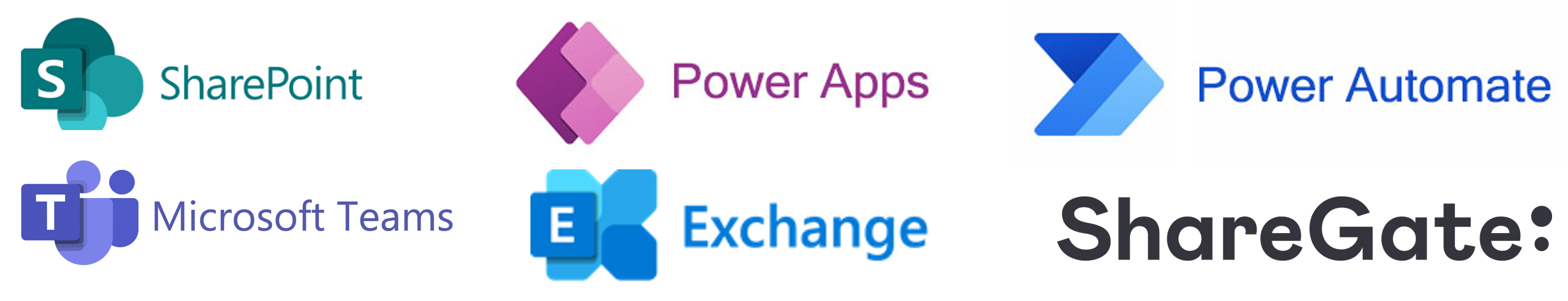 SharePoint、Power Automate、Power Apps、Exchange、Microsoft Teams、ShareGate